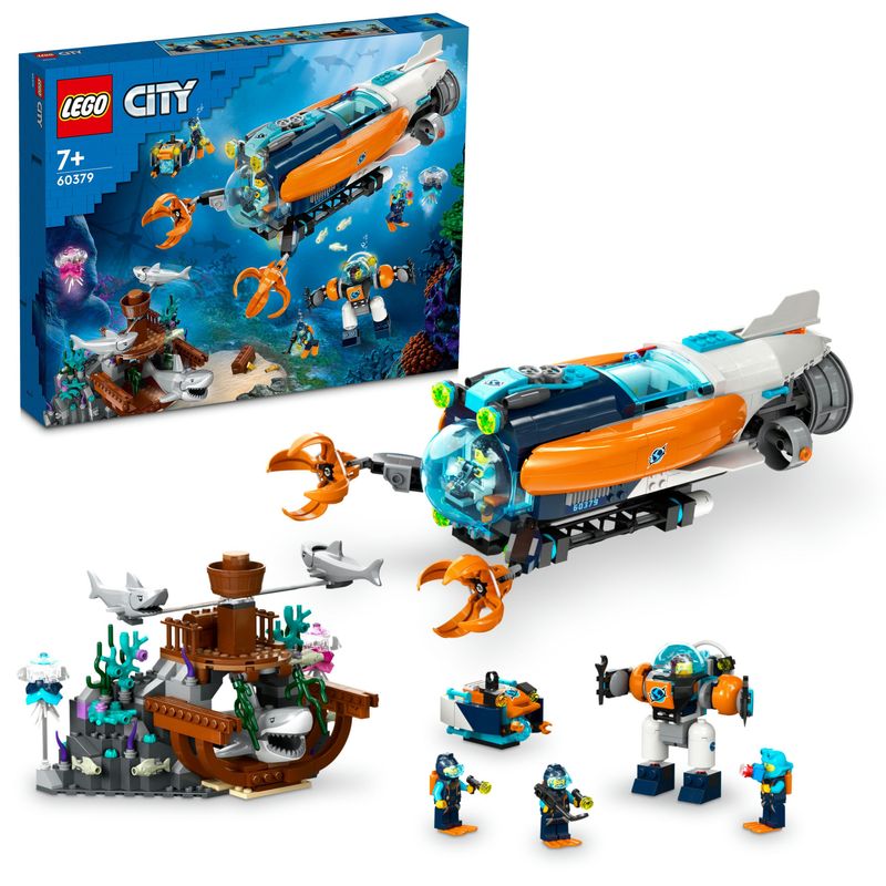 LEGO-City-60379-Sottomarino-per-Esplorazioni-Abissali-Giocattolo-con-Drone-e-Relitto-di-Barca-Regalo-per-Bambini-7--Anni