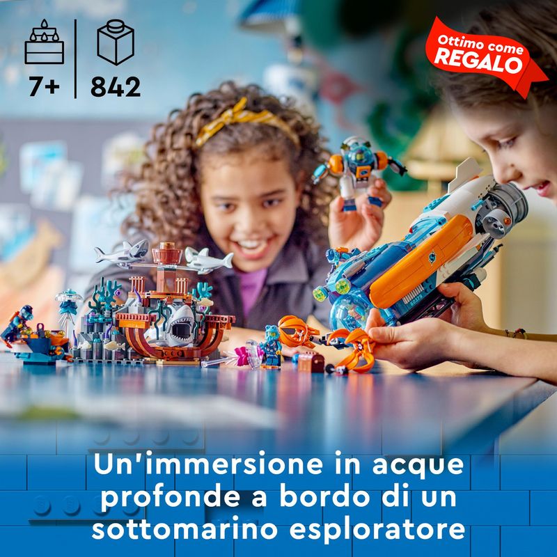 LEGO-City-60379-Sottomarino-per-Esplorazioni-Abissali-Giocattolo-con-Drone-e-Relitto-di-Barca-Regalo-per-Bambini-7--Anni