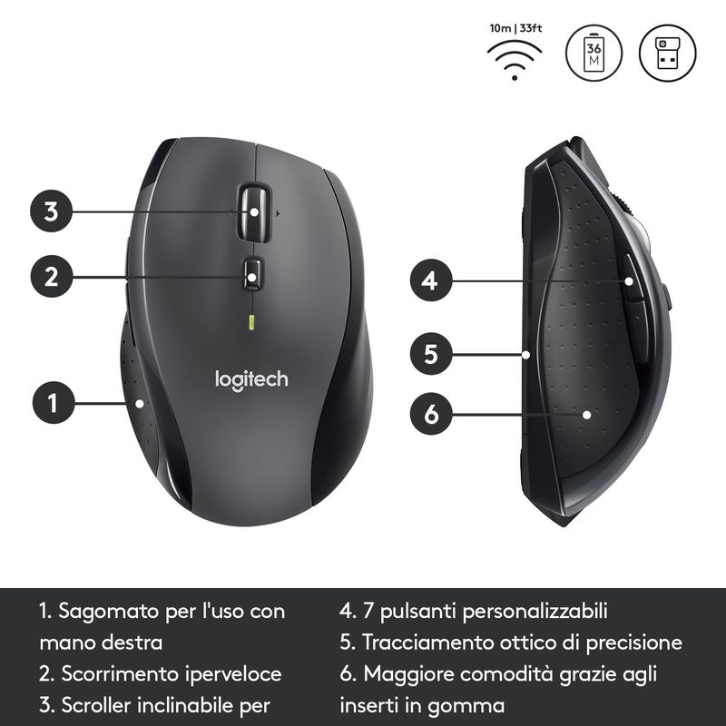 Logitech-705-Marathon-Mouse-Wireless-Ricevitore-USB-Unifying-24-GHz-1000-DPI-5-Pulsanti-Programmabili-Durata-Batteria-di-3-Anni-Compatibile-con-PC-Mac-Laptop-Chromebook---Nero