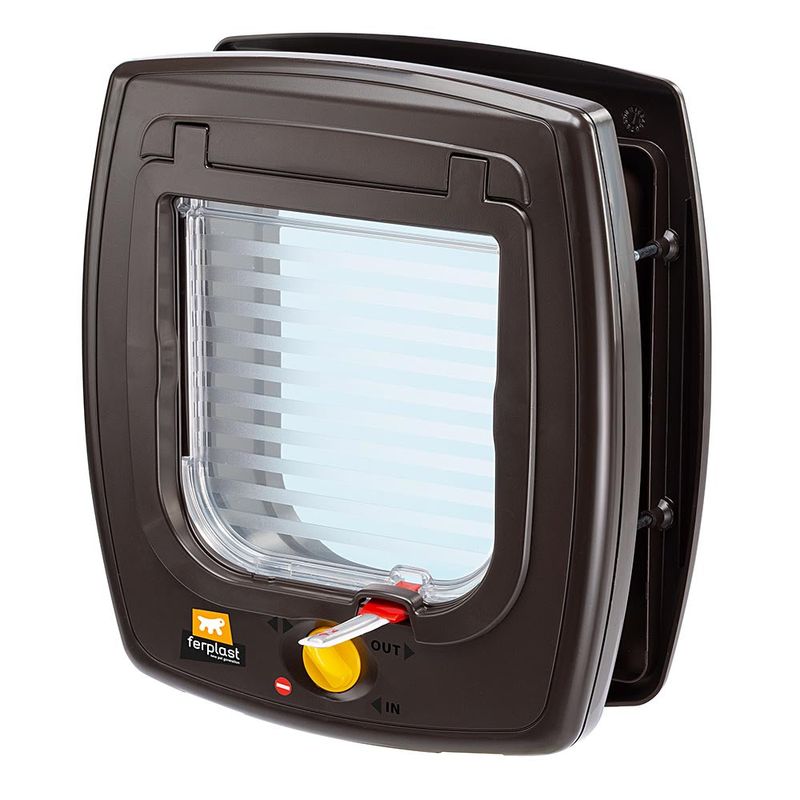 Ferplast-Gattaiola-Magnetica-Porta-per-Gatti-Magnete-e-Collare-Gatto-Incluso-Entrata-e-uscita-controllabile-4-vie-Protezione-da-Correnti-d-Aria-SWING-7-Taglia-Piccola-Porticina-per-Gatti-Marrone