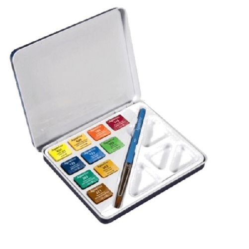 DALER ROWNEY Acquerelli AQUAFINE Scatola met. 10 godet +pennello+tavolozza Daler Rowney