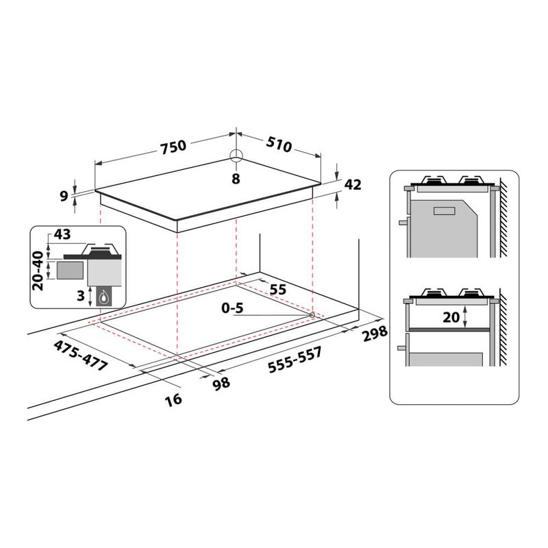 Hotpoint-FTGHL-751-D-IX-HA-piano-cottura-Acciaio-inossidabile-Da-incasso-75-cm-Gas-5-Fornello-i-