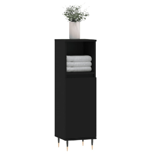 vidaXL-Armadietto-da-Bagno-Nero-30x30x100-cm-in-Legno-Multistrato