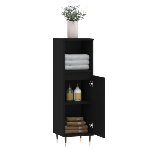 vidaXL-Armadietto-da-Bagno-Nero-30x30x100-cm-in-Legno-Multistrato