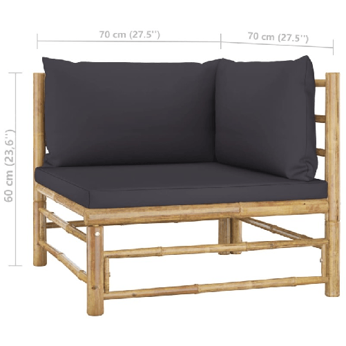 vidaXL-Set-Divani-da-Giardino-2-pz-con-Cuscini-Grigio-Scuro-in-Bambu
