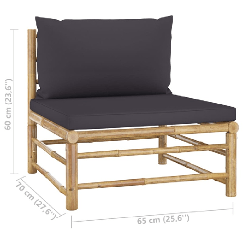 vidaXL-Set-Divani-da-Giardino-2-pz-con-Cuscini-Grigio-Scuro-in-Bambu