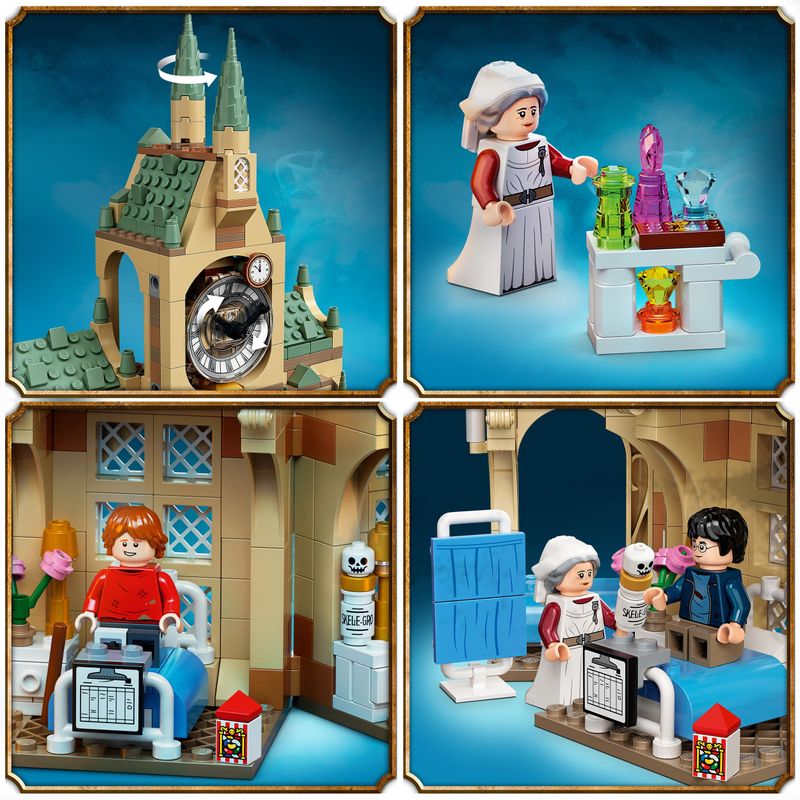 LEGO-Harry-Potter-76398-Ala-dell’infermeria-di-Hogwarts-con-Minifigure-Ron-Weasley-e-Hermione-Granger-Torre-dell-Orologio