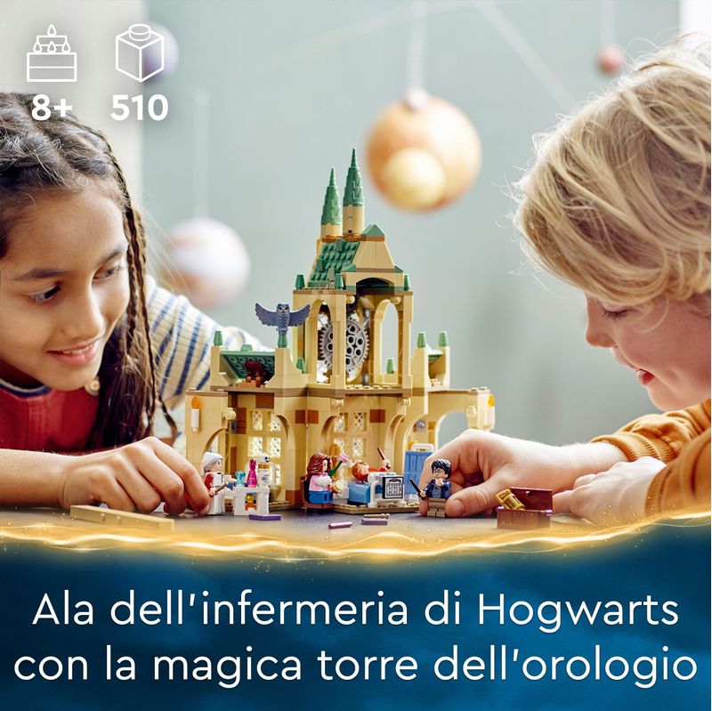 LEGO-Harry-Potter-76398-Ala-dell’infermeria-di-Hogwarts-con-Minifigure-Ron-Weasley-e-Hermione-Granger-Torre-dell-Orologio