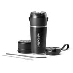 Nutribullet NBP016B Flip Frullatore Portatile con Tazza Isolante 590ml Inclusi Coperchio e Cannuccia Ricarica USB Inox