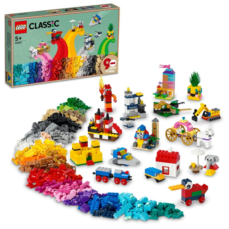LEGO-Classic-11021-90-Anni-di-Gioco-Scatola-con-Mattoncini-Colorati-per-15-Mini-Costruzioni-di-Modelli-Iconici-Giochi-per-Bambini-dai-5-Anni