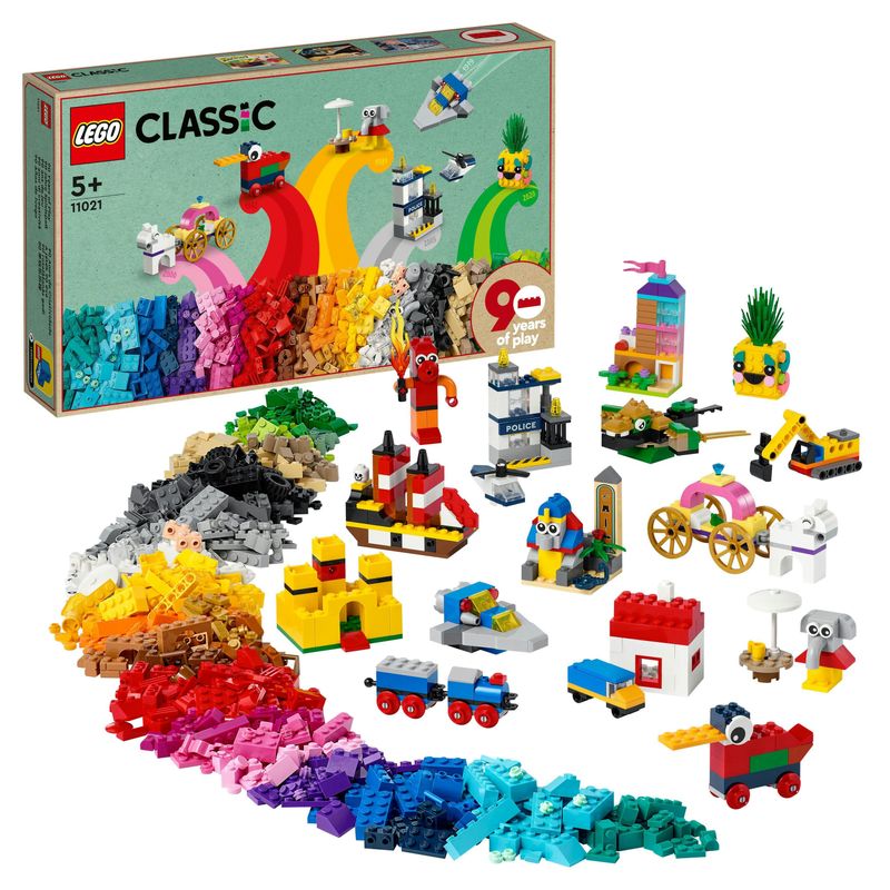 LEGO-Classic-11021-90-Anni-di-Gioco-Scatola-con-Mattoncini-Colorati-per-15-Mini-Costruzioni-di-Modelli-Iconici-Giochi-per-Bambini-dai-5-Anni
