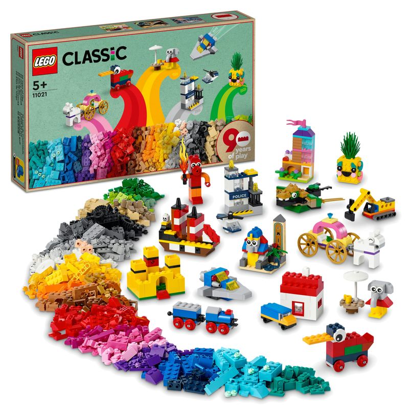 LEGO-Classic-11021-90-Anni-di-Gioco-Scatola-con-Mattoncini-Colorati-per-15-Mini-Costruzioni-di-Modelli-Iconici-Giochi-per-Bambini-dai-5-Anni
