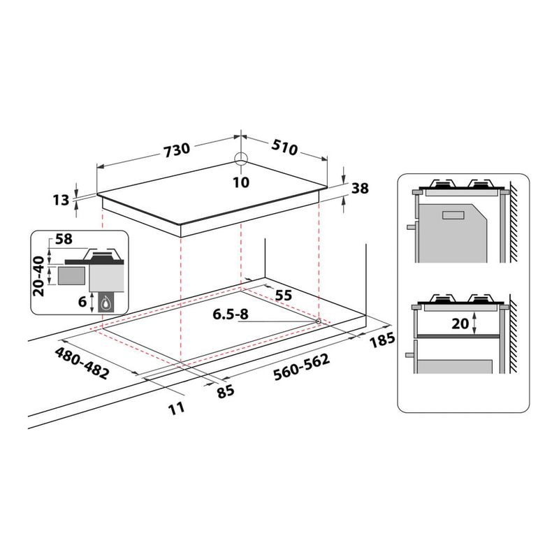 Hotpoint-PPH-75G-D-IX-Stainless-steel-Da-incasso-73-cm-Gas-5-Fornello-i-