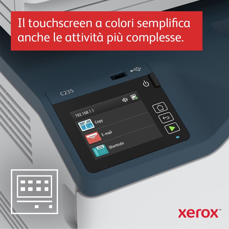 Xerox-C235-A4-22-ppm-Copia-Stampa-Scansione-Fax-wireless-PS3-PCL5e-6-ADF-2-vassoi-Totale-251-fogli