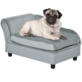 PawHut Divano per Cani con Spazio Portaoggetti e Cuscino, in Legno e Poliestere, 76x45x43 cm, Grigio Chiaro