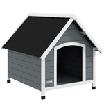 PawHut Cuccia per Cani in Legno da Esterno, Casetta per Cani Grandi con Pavimento Rimovibile, 84x99x87cm, Grigio