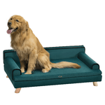 PawHut Divano per Cani Grandi con Imbottitura, Rivestimento Morbido e Lavabile, Gambe in Legno, Verde