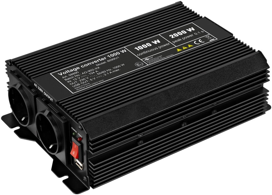 Wentronic Goobay Spannungswandler 1000 W, Schwarz - wandelt 12 V DC in 230 V AC um (58890)