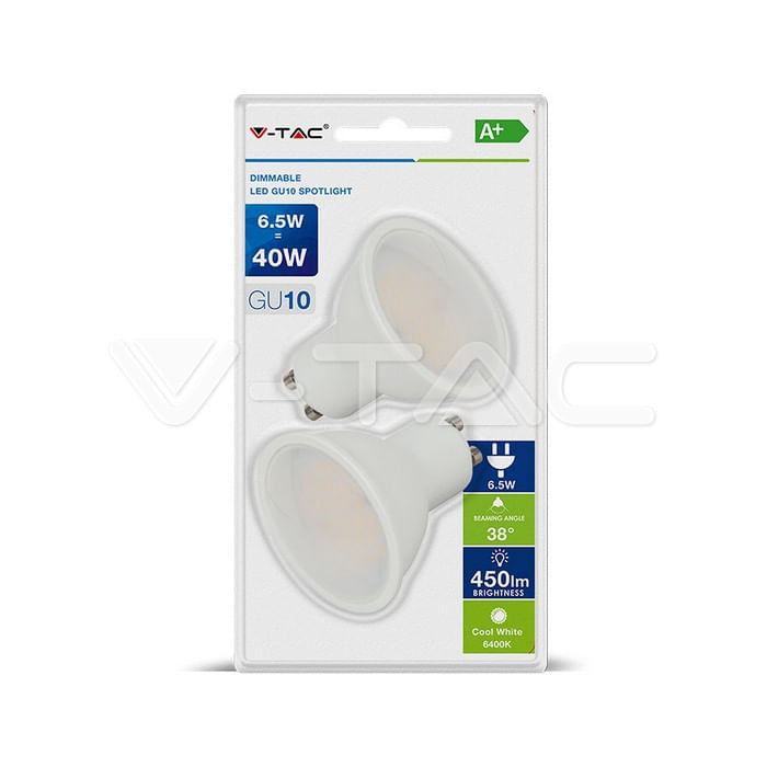 V-TAC-VT-2107-Confezione-2-faretti-LED-GU10-6W---Bianco-freddo-6400K---SKU-7305