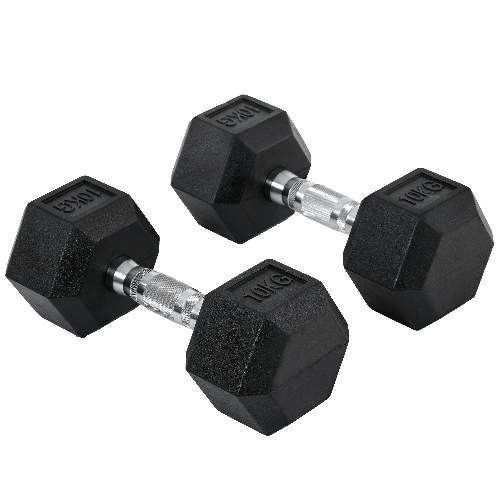 HOMCOM Set 2 Manubri Esagonali da 10kg in Metallo e Gomma per Workout in Palestra, Casa e Ufficio, Nero
