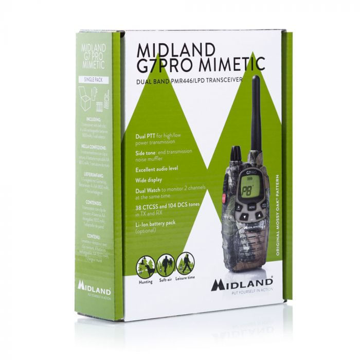 Midland-G7-PRO-Mimetic-ricetrasmittente-69-canali-446.00625---446.09375MHz--PMR--433.075---434.775MHz--LPD--Mimetico