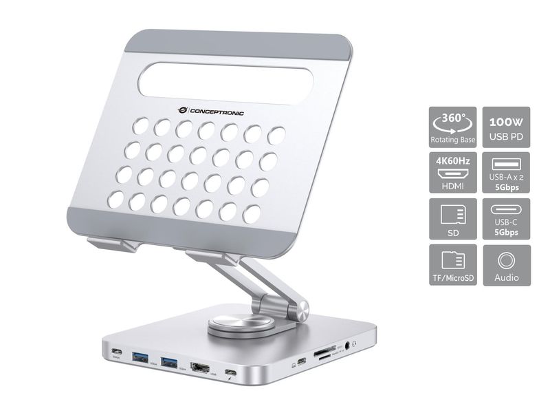 Conceptronic-DONN26G-Supporto-per-Tablet-con-Docking-Station-USB-3.2-Gen-1-8-in-1