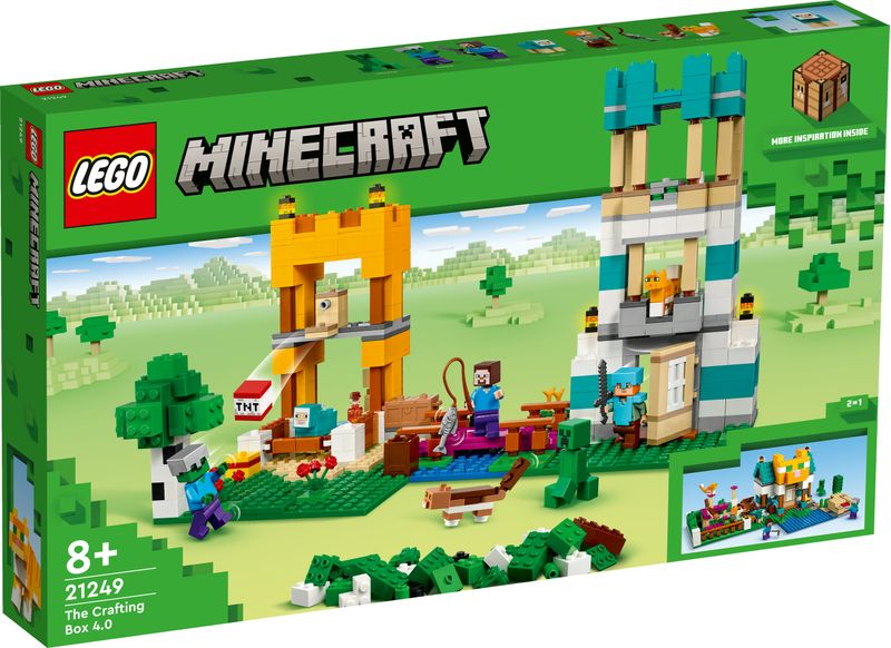 LEGO-21249-Minecraft-Crafting-Box-4.0-Playset-2in1-Torri-Fluviali-o-Cottage-del-Gatto-Giocattoli-d-Azione-per-Bambini-e-Ragazzi