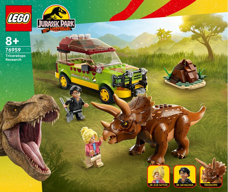 LEGO-Jurassic-Park-76959-La-Ricerca-del-Triceratopo-Dinosauro-Giocattolo-per-Bambini-8--Anni-Collezione-30°-Anniversario