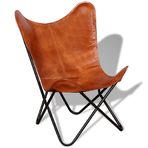 vidaXL-Sedia-a-Farfalla-Marrone-in-Vera-Pelle-