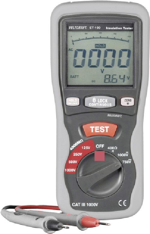Voltcraft ET-100 Isolationstester, Isoltationsmessgert 125/250/500/1000 V CAT III 600 V (ET-100)