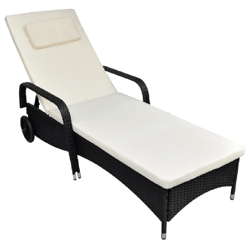 vidaXL-Lettino-Prendisole-con-Cuscino-e-Ruote-in-Polyrattan-Nero