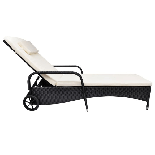 vidaXL-Lettino-Prendisole-con-Cuscino-e-Ruote-in-Polyrattan-Nero