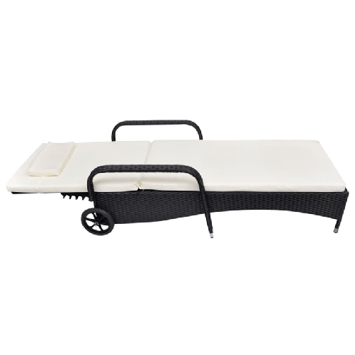 vidaXL-Lettino-Prendisole-con-Cuscino-e-Ruote-in-Polyrattan-Nero