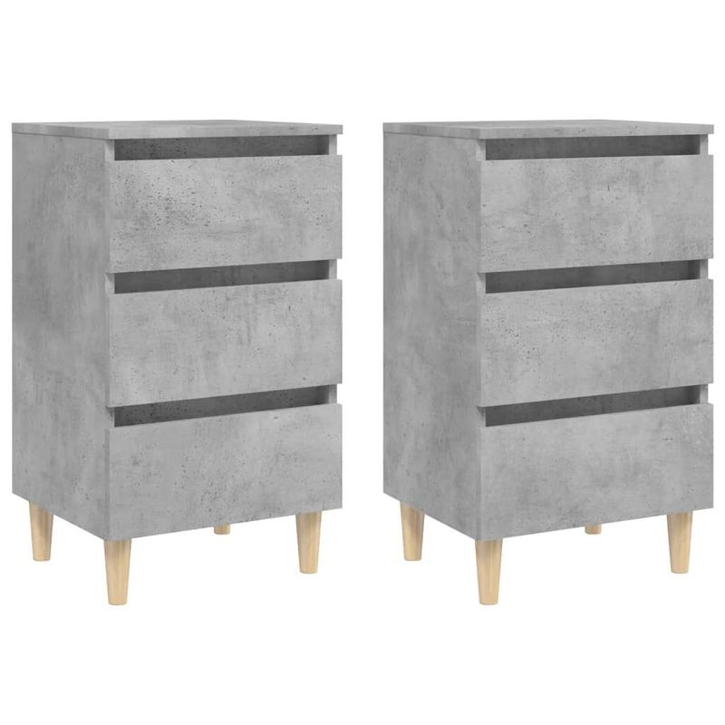 vidaXL-Comodini-Gambe-in-Legno-Massello-2-pz-Grigio-Cemento-40x35x69cm