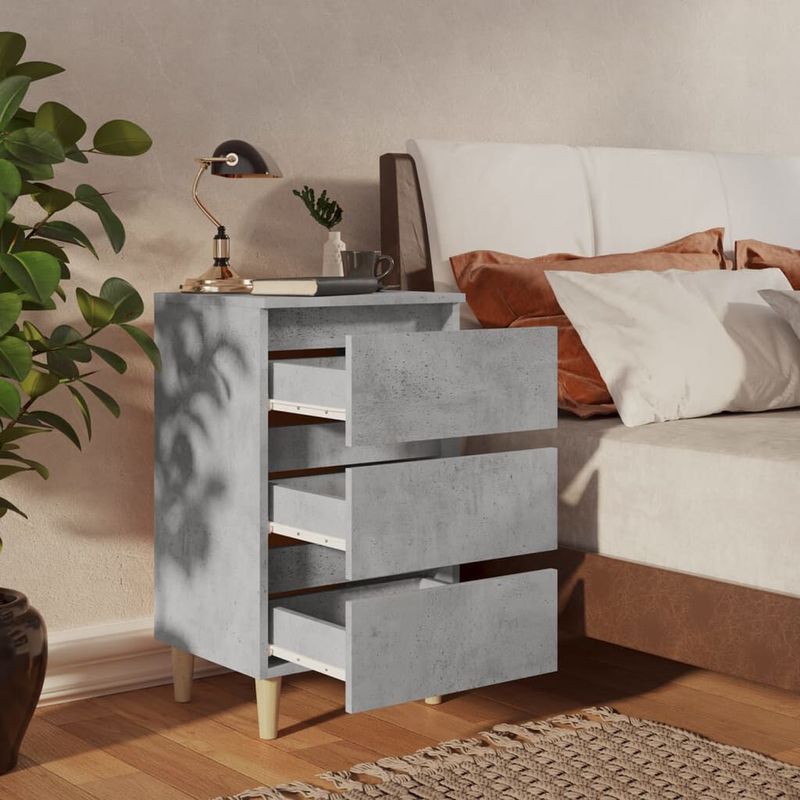 vidaXL-Comodini-Gambe-in-Legno-Massello-2-pz-Grigio-Cemento-40x35x69cm