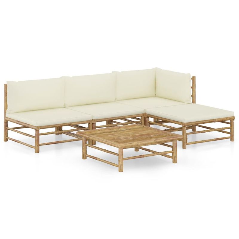 vidaXL-Set-Divani-da-Giardino-6-pz-con-Cuscini-Bianco-Crema-in-Bambu