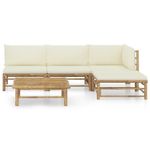 vidaXL-Set-Divani-da-Giardino-6-pz-con-Cuscini-Bianco-Crema-in-Bambu