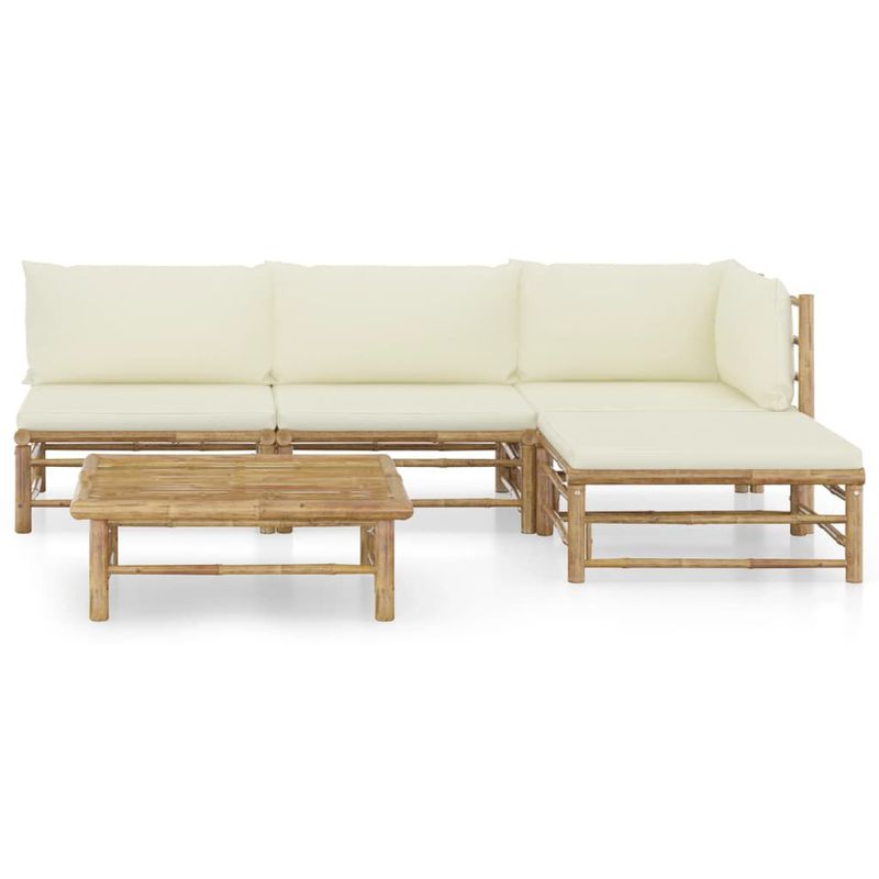 vidaXL-Set-Divani-da-Giardino-6-pz-con-Cuscini-Bianco-Crema-in-Bambu