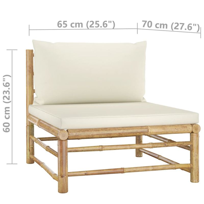 vidaXL-Set-Divani-da-Giardino-6-pz-con-Cuscini-Bianco-Crema-in-Bambu