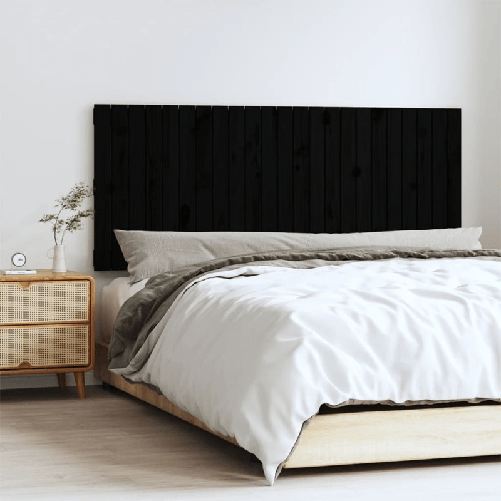 vidaXL-Testiera-da-Parete-Nera-147x3x60-cm-in-Legno-Massello-di-Pino