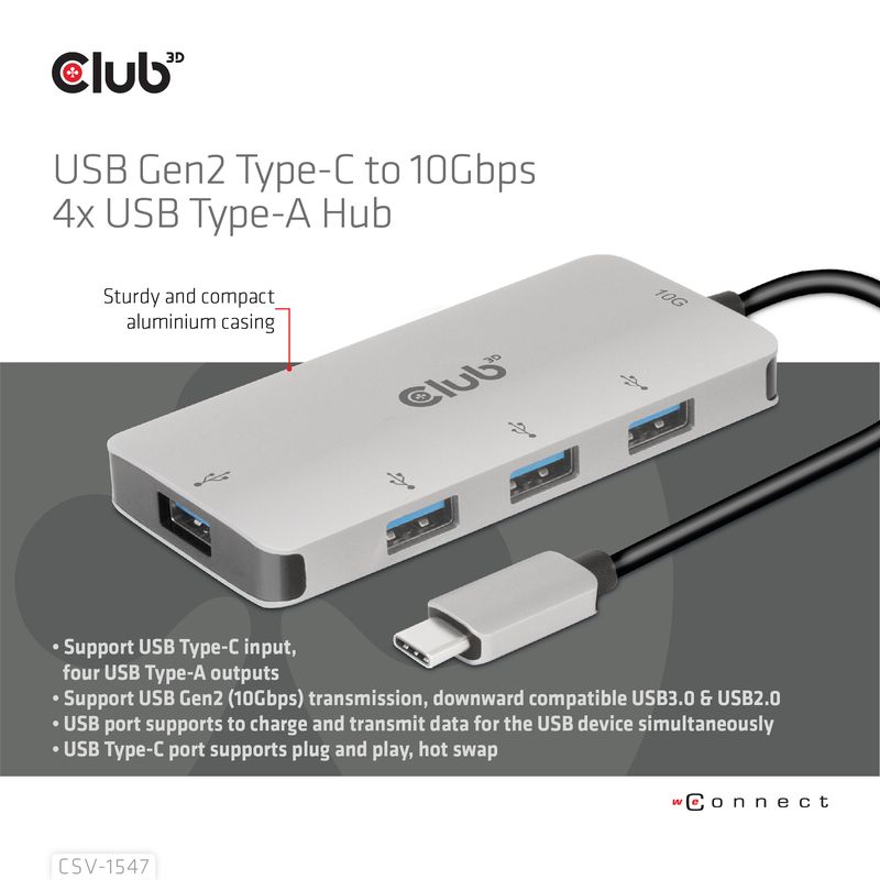 CLUB3D-CSV-1547-hub-di-interfaccia-USB-3.2-Gen-2--3.1-Gen-2--Type-C-10000-Mbit-s-Nero-Argento