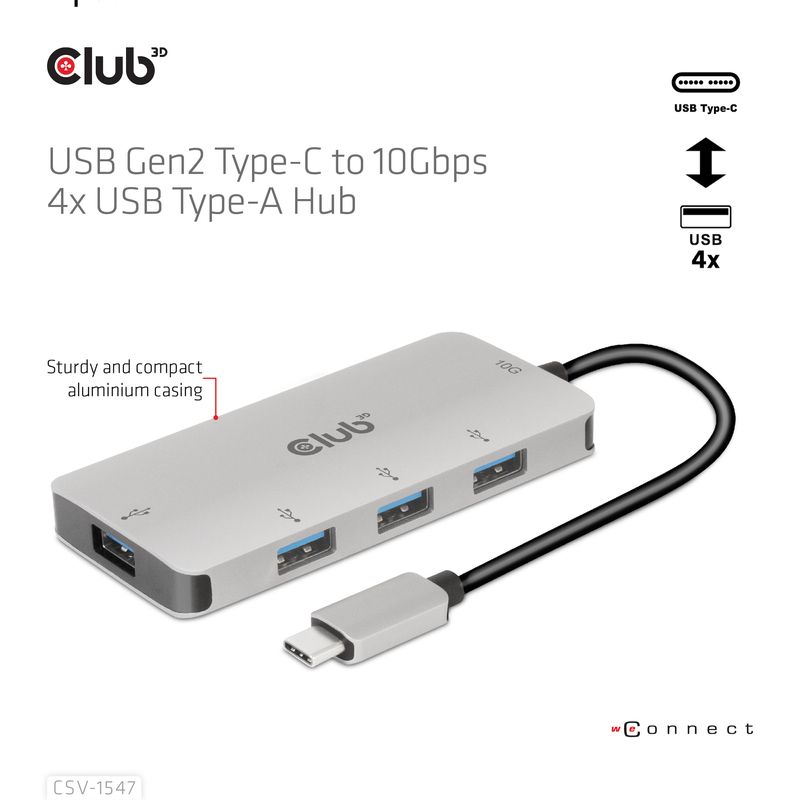 CLUB3D-CSV-1547-hub-di-interfaccia-USB-3.2-Gen-2--3.1-Gen-2--Type-C-10000-Mbit-s-Nero-Argento