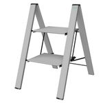Colombo Sgabello Scala LEONARDO 2 gradini in alluminio anodizzato,ultrasottile,ultrapiatto,Silver