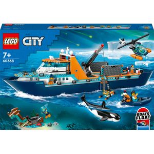 LEGO City 60368 Esploratore Artico, Grande Nave Giocattolo Galleggiante con Elicottero, Gommone