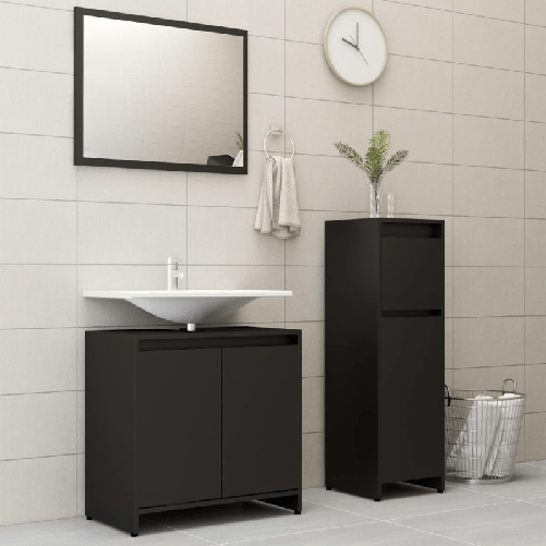VidaXL Set Mobili da Bagno 3 pz Nero in Truciolato