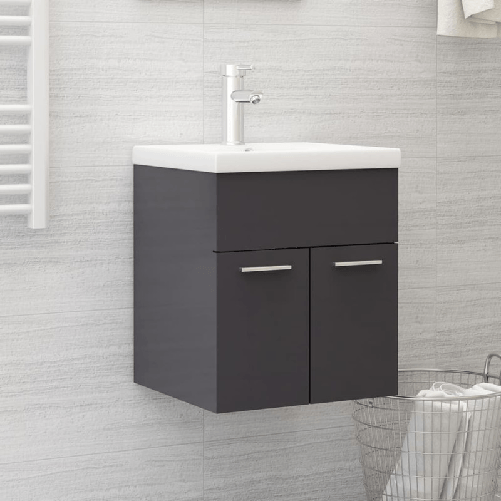 Mobile-Bagno-con-Lavabo-Integrato-Grigio-Lucido-in-Truciolato