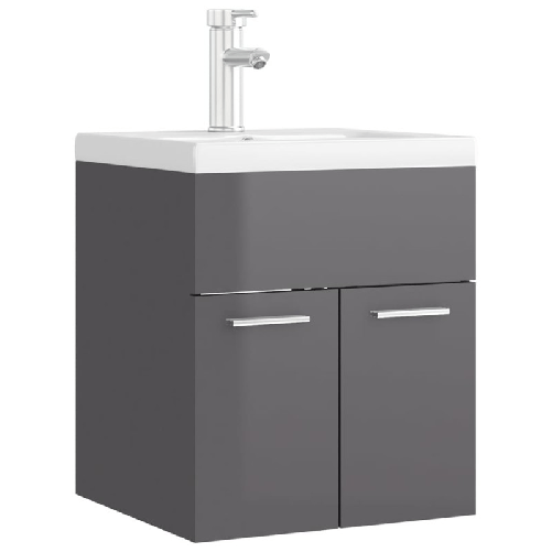 Mobile-Bagno-con-Lavabo-Integrato-Grigio-Lucido-in-Truciolato