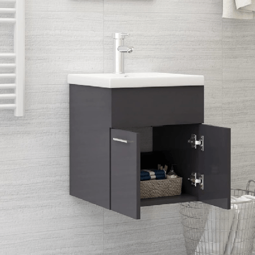 Mobile-Bagno-con-Lavabo-Integrato-Grigio-Lucido-in-Truciolato