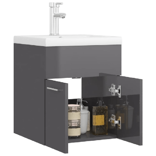 Mobile-Bagno-con-Lavabo-Integrato-Grigio-Lucido-in-Truciolato