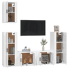 Set-di-Mobili-Porta-TV-5-pz-Bianco-Lucido-in-Legno-Multistrato